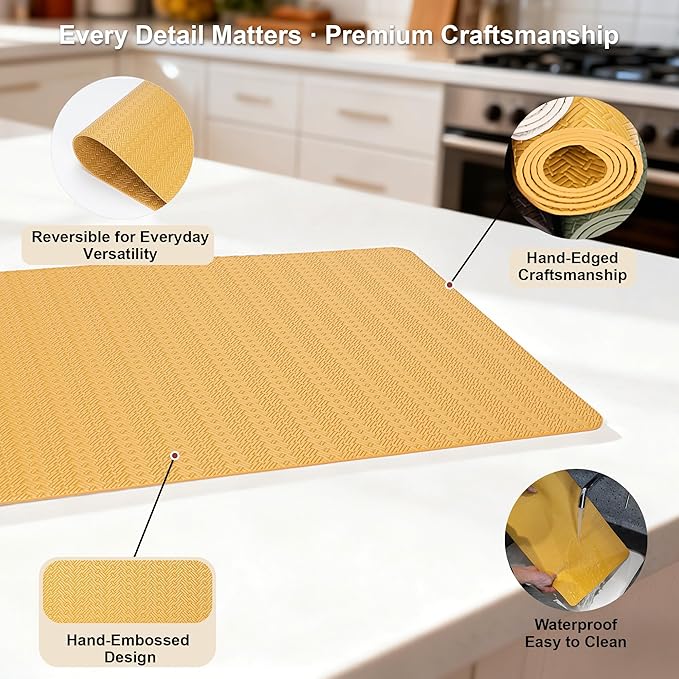 Faux Leather Placemats Set of 6 – 17x12 Inch Vinyl Table Mats, Heat Resistant, Non Slip, Wipeable & Washable, Easy to Clean Dining Table Decor for Kitchen & Dining Room（Golden Yellow）