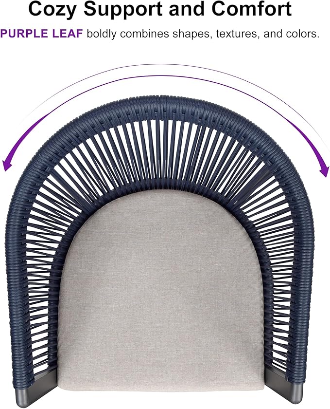 PURPLE LEAF Outdoor Dining Set for 8 All-Weather 9 Piece Patio Aluminium Dining Large Square Table and Rope Weave Chairs Included Cushions for Backyard Decor Kitchen Patio Furniture Set Grey and Navy