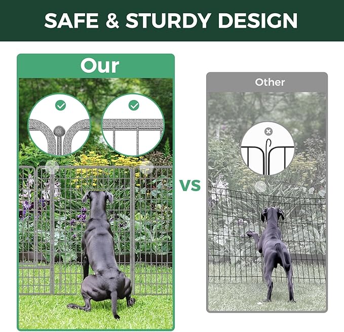 FXW Garden Fence Outdoor for The Yard – 50in(H) x 41.7ft(L) Heavy Duty Metal Animal Barrier for Dog and Rabbit, Decorative Dog Fence, 16 Panels, Silver