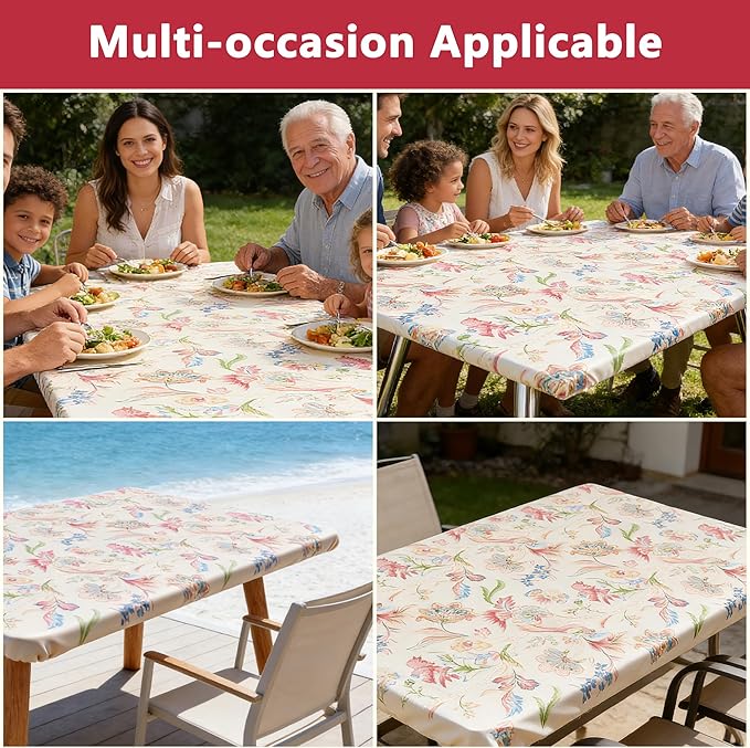 Rectangle Picnic Table Cloth, Elastic Waterproof Fitted Vinyl Tablecloths for 5 Foot Tables, Wipeable Flannel Backed Table Covers for Dining, Camping, Outdoor(Songbird,30"x60")
