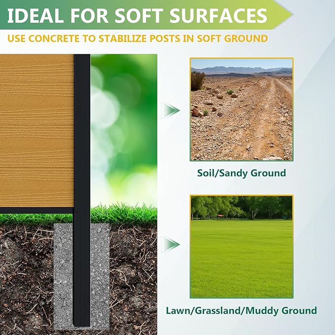 Mondaria Fence Privacy Screen with 8ft In-ground Posts, 6ft(H) x42ft(W) Wood Plastic Composite Fence Panels Weather-Resistant Outdoor Fence for Backyard/Garden (Yellow Teak, 8 Posts)