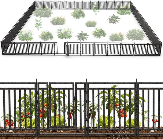 Garden Fence 32in (H) x 108ft (L), 42 Panels + 6 Gates, Durable Outdoor Yard Barrier, Secure Garden Fencing Weather-Resistant Fence Ideal for Pets, Privacy & Decoration, Black Silver