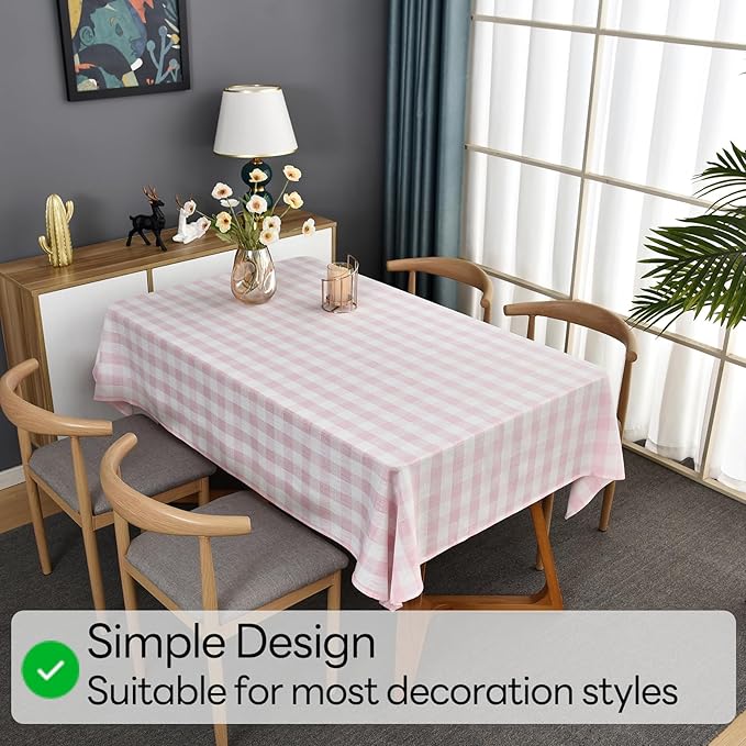 Gingham Table Cloth for Square Tables Pink Checkered Plaid Tablecloth Heavy Duty Cotton Blend Washable & Wrinkle Table Cover for Outdoor Kitchen Dining Picnic Camping (52x52 Inch)