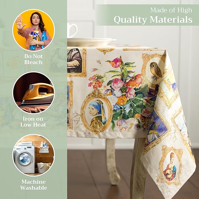 Maison d' Hermine Table Cloth Square Table 100% Cotton 60 x 60 Inches Tablecloth Reusable Decorative Everyday Use for Dining Room, Farmhouse, Home, Party, Festive & Wedding Spring Summer - Masterpiece