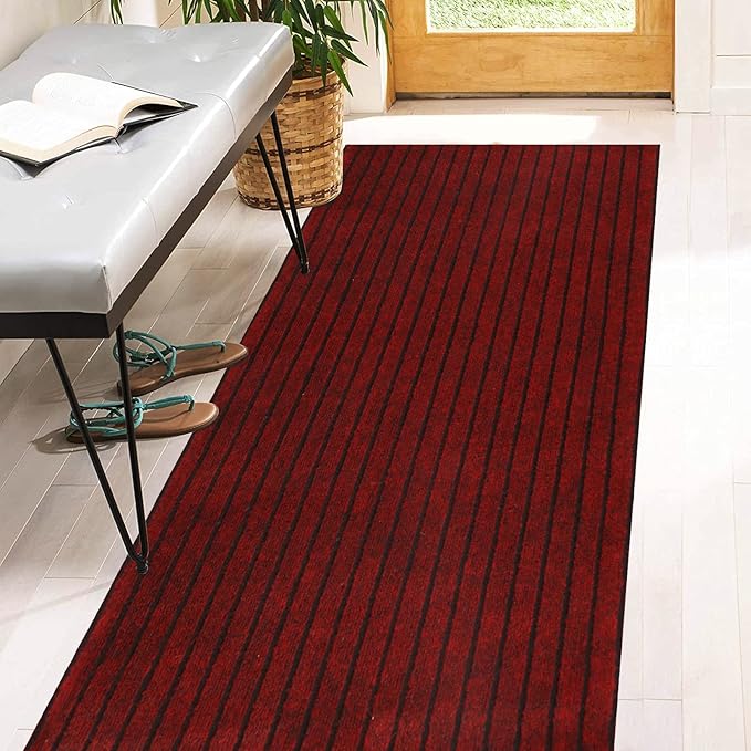 2' x 66' Runner Rugs with Rubber Backing, Indoor Outdoor Utility Carpet Runner Rugs, Stripe Red, Can Be Used as Aisle for The RV and Boat, Laundry Room and Balcony