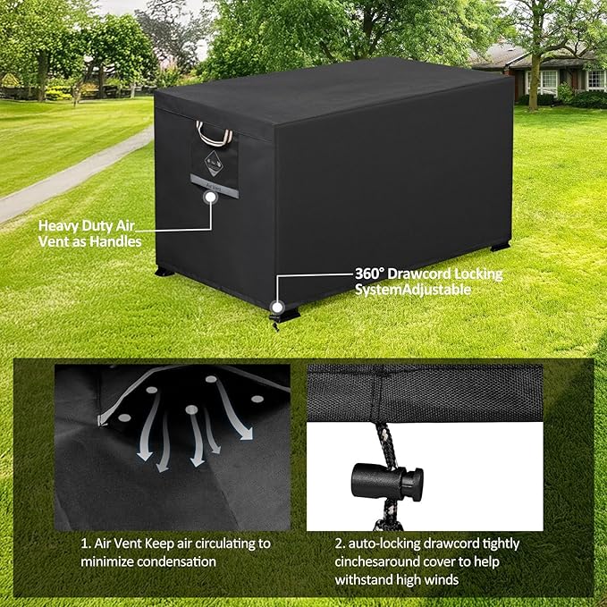 QH.HOME Fire Pit Cover Rectangular Super Waterproof 44" L x 28" W x 24" H, UPF 50+ Outdoor Fire Pit Table Cover 600D Strong Tear Resistant and Fading Resistant for Rectangular Fire Pit - Black