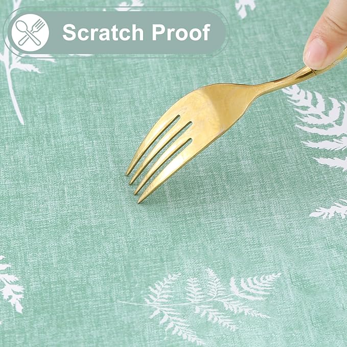 misaya Rectangle Waterproof Vinyl Table Cloth, Wipeable Tablecloth with Flannel Backing, Plastic Table Cover for Dinner, Picnic, Indoor and Outdoor (Light Green Leaves, 60" x 102")