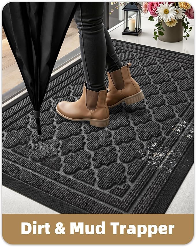 Color&Geometry Front Door Mat Outside Entrance, Heavy Duty Non Slip Low Profile Doormat for Entryway, Trap Dirt and Moisture Welcome Mats All-Weather, Easy Clean, Patio, Garage, 17"x30" Grey