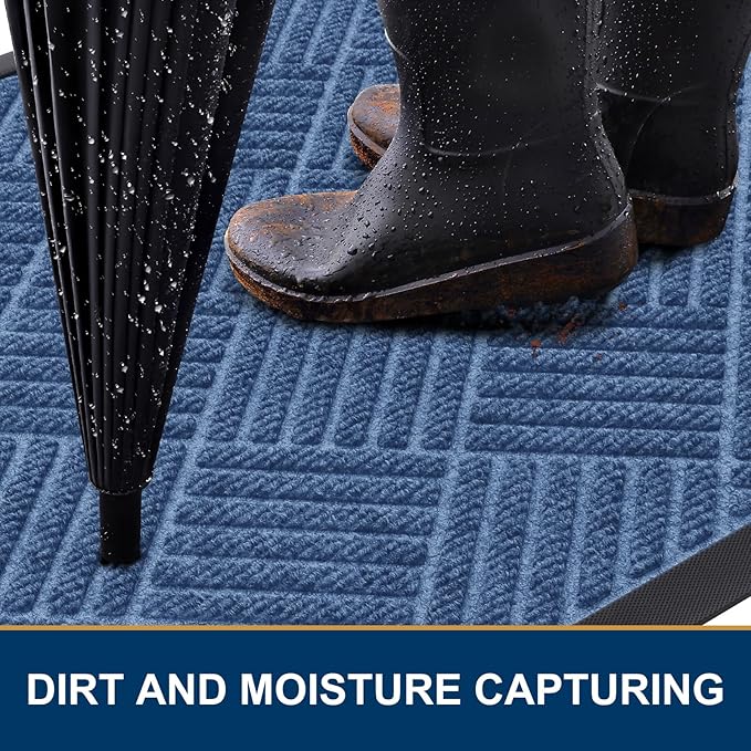 Smiry Front Door Mat Outside Entrance, Heavy Duty Outdoor Indoor Mat, Natural Rubber Doormat, Non Slip, Trap Dirt and Moisture, Easy Clean, Low Profile Patio Porch Entryway Mat, 59x23, Blue