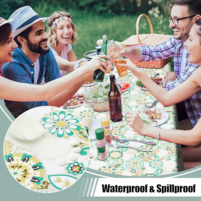 misaya Rectangle Waterproof Vinyl Table Cloth, Wipeable Tablecloth with Flannel Backing, Plastic Table Cover for Dinner, Picnic, Indoor and Outdoor (Paisley Flower, 60" x 120")