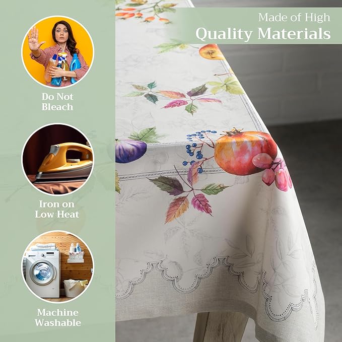 Maison d' Hermine Table Cloth Rectangle Table 100% Cotton 60 x 120 Inches Fall Tablecloth Reusable Everyday Use for Thanksgiving Christmas Decorations Dining Farmhouse Party (Fruit D'Hiver)