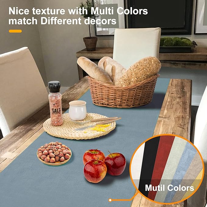 Wipeable Table Runner, Thick Farmhouse Dresser Runner, Rustic for Kitchen, Bedroom, Living Room, Indoor and Outdoor (36'', Blue Grey)