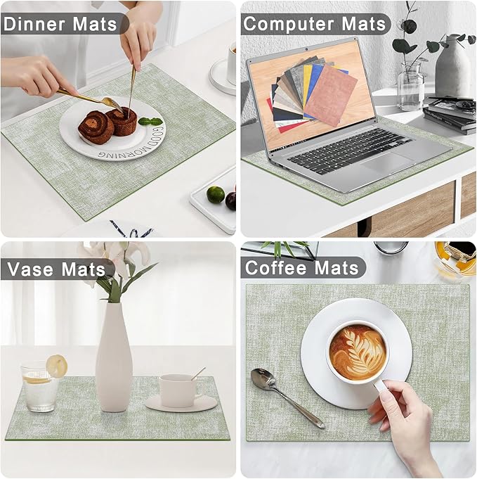 Homaxy Faux Leather Heat Resistant Placemats for Dining Table Set of 4, Waterproof Wipeable Washable PU Table Mats, Easy to Clean Anti-Slip Place Mats, 11.8" x 17", Grass Green