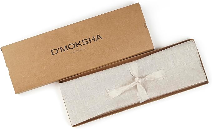 D'Moksha Homes Linen Light Natural Table Runner 132 Inches Long - 100% Pure Linen Extra Long Table Runner 14 x 132 Inch for Valentines, Holiday - Machine Washable