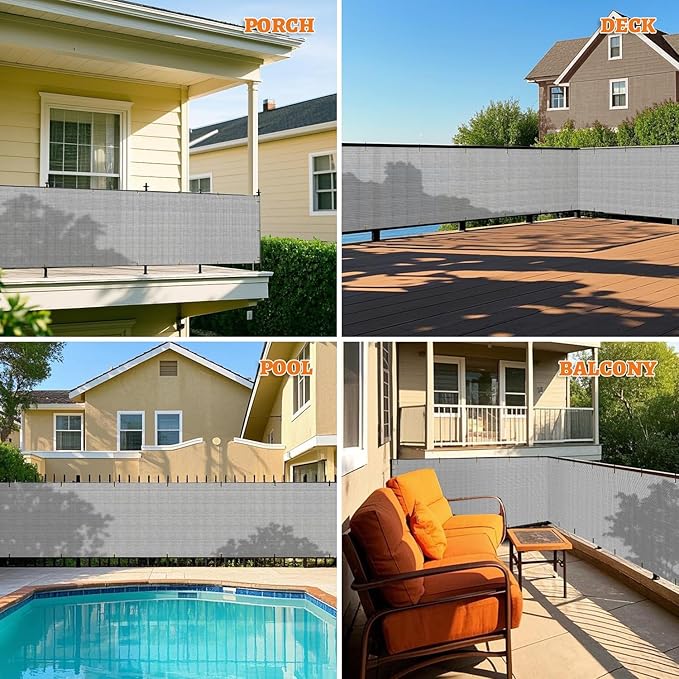 2.5' x 237' Balcony Privacy Screen Fence Cover with Zip Ties Grommets for Apartment Patio Porch Deck Backyard Outdoor (Gray)