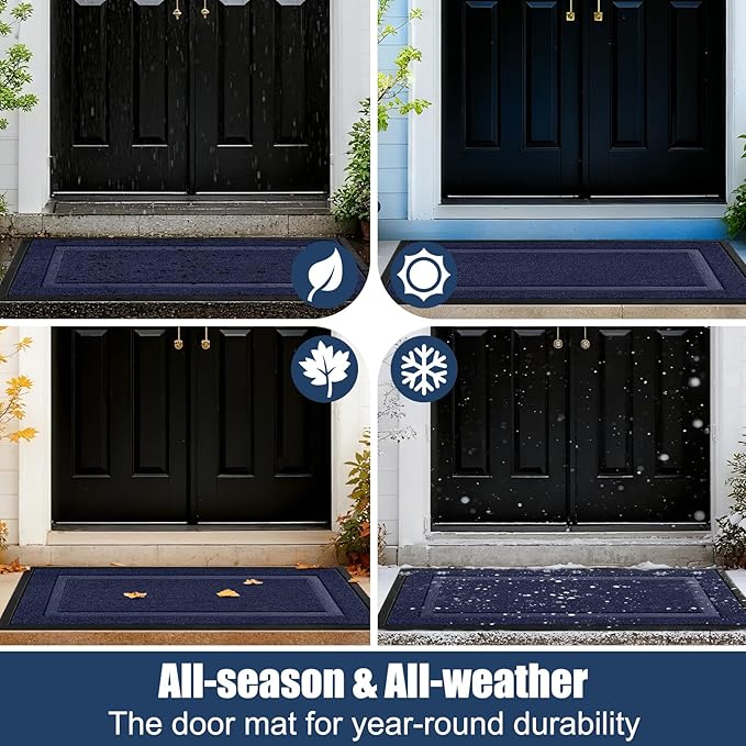 Front Door Mat Outside Entrance Indoor Doormat, 31" x 20" Outdoor Mats for Patio Waterproof, Outdoor Door Mats for Outside Entry, Indoor Rugs for Entryway, Sturdy Natural Rubber Entry Mat, Blue