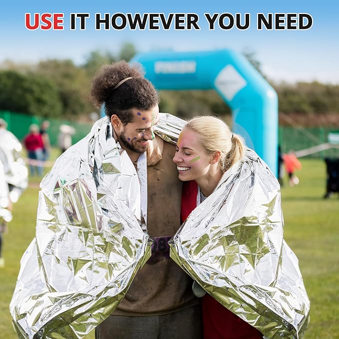 SecuCaptain Survival Emergency Thermal Blankets: 75 Pack Extra Large 84” x63” Space Mylar Blanket Kit for Outdoor Cold Winter Camping Hiking Car Bug Out Bag or First Aid