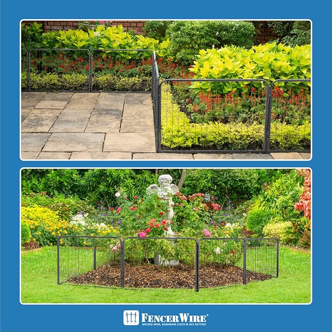 Fencer Wire Decorative Wire Fence, Panel Decor, Heavy Duty Iron Landscape Patio Flower Bed Animal Barrier Border Edging Section, Foldable Garden Fence for Yard for Dog Outdoor, 32 Inch x 21 FT