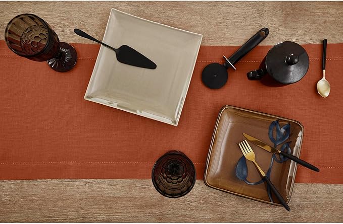 Solino Home Linen Table Runner 108 Inches Long - 100% Pure Linen Cinnamon Table Runner 14 x 108 Inch - Classic Hemstitch