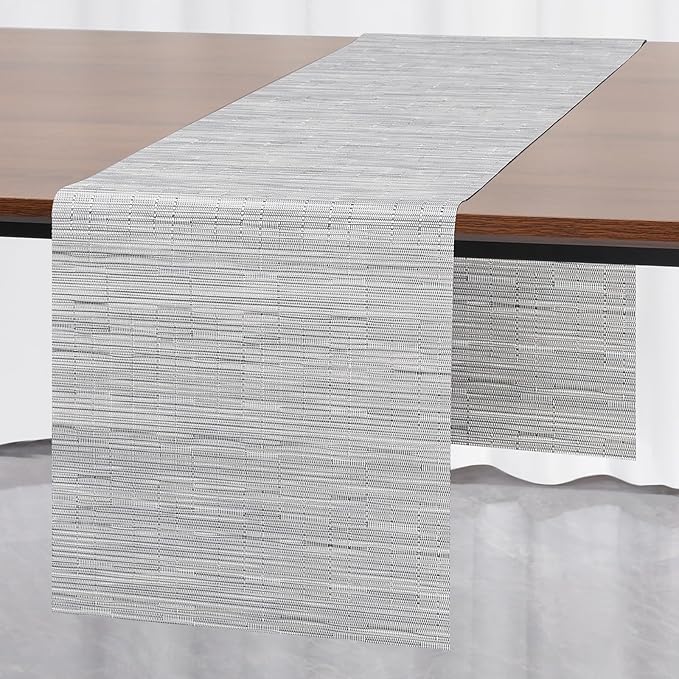 Myir JUN Table Runner, Vinyl Table Runner Indoor Arbitrarily Cropped Runner for Table Heatproof for Home Party (Silver, 12 x 94 inch)