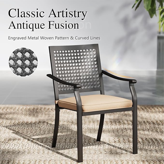 Sophia & William Patio Table and Chairs Set, Outdoor Dining Set for 4, 5 Piece Metal Patio Furniture, 37" Black Square Table(Beehive)