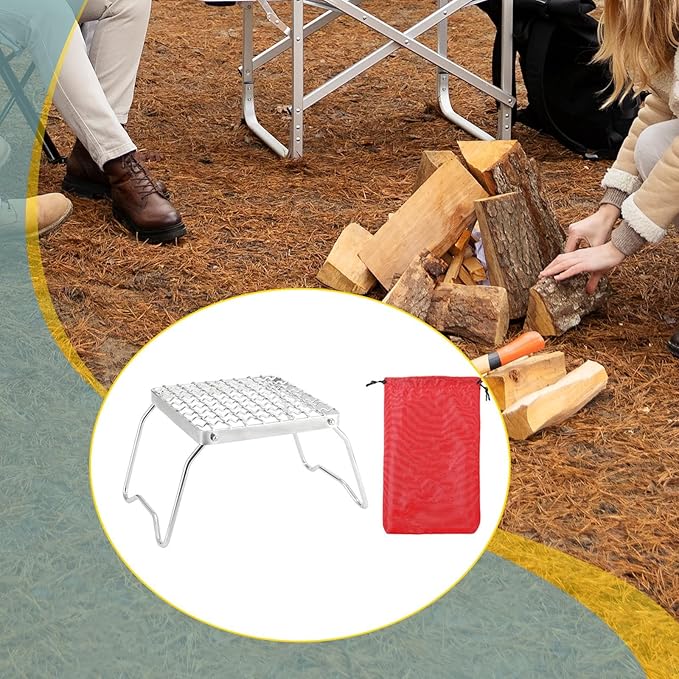 Mini Camp Grill Folding Campfire Grill Sturdy Portable with Foldable Legs Rack Cooking Grate for Hiking BBQ Outdoor