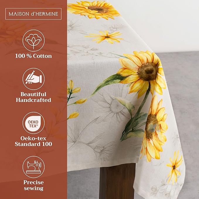 Maison d' Hermine Table Cloth Rectangle Table 100% Cotton 70 x 108 Inches Tablecloth Reusable Decorative Everyday Use for Dining Room, Farmhouse, Home, Party, Festive & Wedding Spring Summer - Candice
