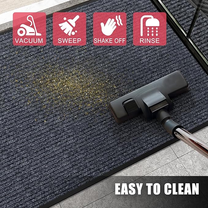 Kuyal Front Door Mat, 2'x3' Indoor Outdoor Entrance Mats, Commercial Floor Inside Outside Entrance, Heavy Duty Durable Welcome Mat, Rubber Backing Non Slip Outdoor Mats for Entryway,Dark Gray
