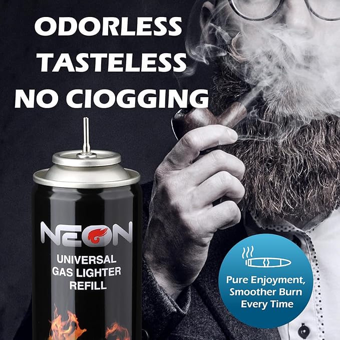 NEON Butane Fuel 300ml, 5X Premium Refined Butane Refill for Torch Lighter, 0 Impurities Lighter Fluid with Metal Nozzle & 5 Butane Gas Refill Adapters for Culinary, Welding, and DIY (2 Cans)