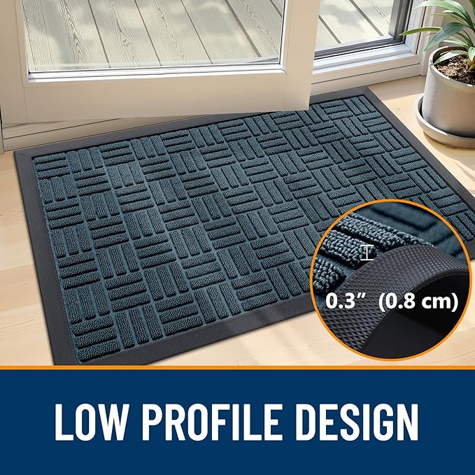 OLANLY Front Door Mat Outside Entrance 71x23, Absorbent, Heavy Duty Sturdy Natural Rubber Doormat Indoor Outdoor, Non-Slip, Stain and Fade Resistant, Low Profile Floor Mat for Entryway, Lake Blue