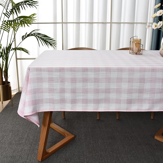 Gingham Table Cloth for Rectangle Tables Pink Checkered Plaid Tablecloth Heavy Duty Cotton Blend Washable & Wrinkle Table Cover for Outdoor Kitchen Dining Picnic Camping (52x70 Inch)