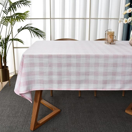 Gingham Table Cloth for Rectangle Tables Pink Checkered Plaid Tablecloth Heavy Duty Cotton Blend Washable & Wrinkle Table Cover for Outdoor Kitchen Dining Picnic Camping (52x70 Inch)