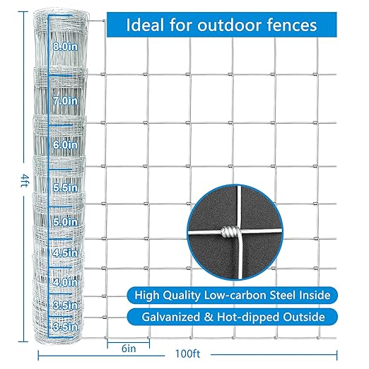Farm Fence 4ft. x 100ft Galvanized Field Wire Fencing,Heavy Zinc Coating Cattle Fence,Deer Fence,Goat Fence,Hog Wire Fence for Yard Garden & Animals Protection