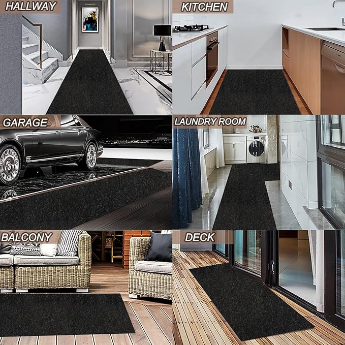 4' x 34' Runner Rugs with Rubber Backing, Indoor Outdoor Utility Carpet Runner Rugs, Black, Can Be Used as Aisle for The RV and Boat, Laundry Room and Balcony