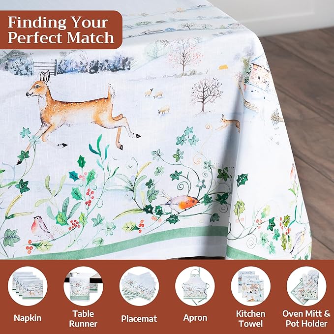 Maison d' Hermine Table Cloth Rectangle Table 100% Cotton 60 x 120 Inches Fall Tablecloth Reusable Everyday Use for Thanksgiving Christmas Decorations Dining Farmhouse Party (Snowy World)