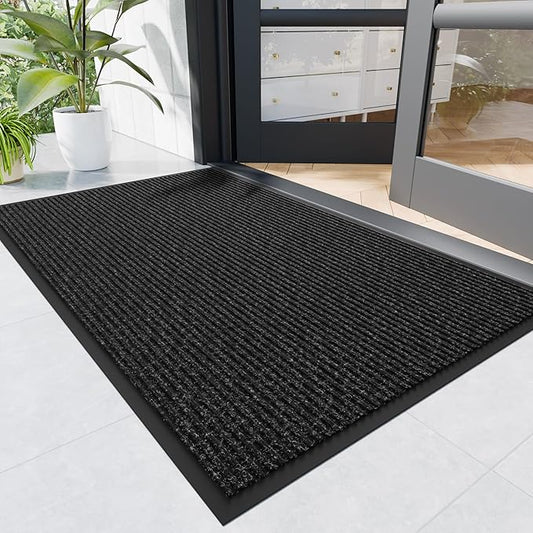 Front Door Mat, 6' x 2' Heavy Duty Indoor Outdoor Door Mat Entrance, Commercial Welcome Mats, Stain and Fade Resistant, Durable Rubber Backing, Low Profile Entry Mat for Patio, Black Stripe