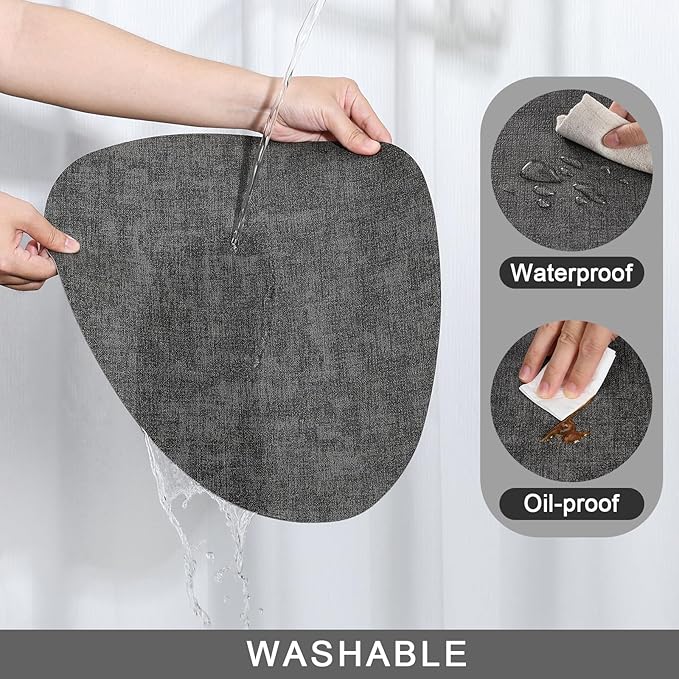 Placemats and Coasters, Washable Reversible Placemats Round Faux Leather Wipeable Place Mats Non Slip Heat Resistant Indoor Outdoor Table Mats (Set of 4, Gray)
