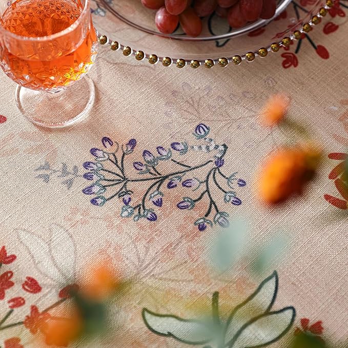 patdrea Designer French Linen Square Table Cloth,Vintage Red Floral Breathable Dacorative Tablecloth,Small Fall Table Cover for Kitchen Dining,Christmas,Holiday,Thanksgiving,67"x67"-Newmari