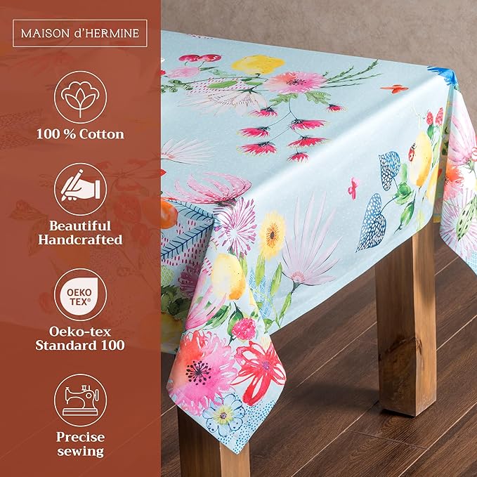 Maison d' Hermine Table Cloth Rectangle Table 100% Cotton 54 x 72 Inches Tablecloth Reusable Decorative for Dining Room, Farmhouse, Home, Party, Festive & Wedding Spring Summer - Jardin D'Ete - Mint