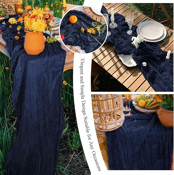 20 Packs Cheesecloth Table Runner 10FT Long Boho Gauze Fabric Table Runner Vintage Rustic Sheer Runners for Wedding Party Bridal Baby Shower Table Decorations (Navy Blue )