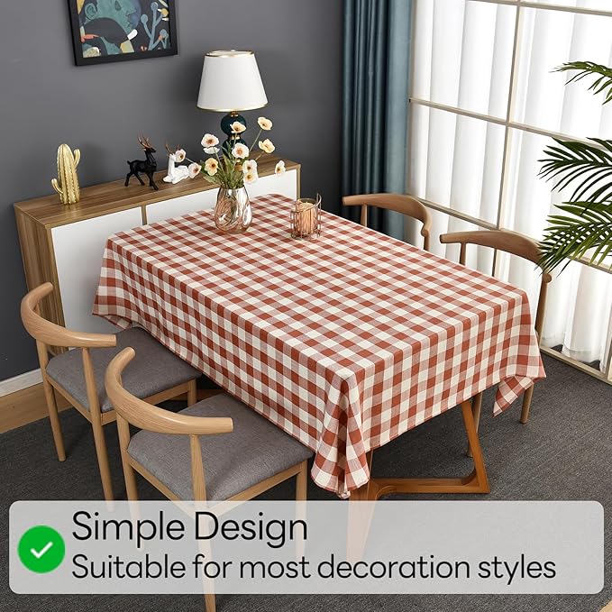 Gingham Table Cloth for Rectangle Tables Orange Checkered Plaid Tablecloth Heavy Duty Cotton Blend Washable & Wrinkle Table Cover for Outdoor Kitchen Dining Picnic Camping (52x98 Inch)