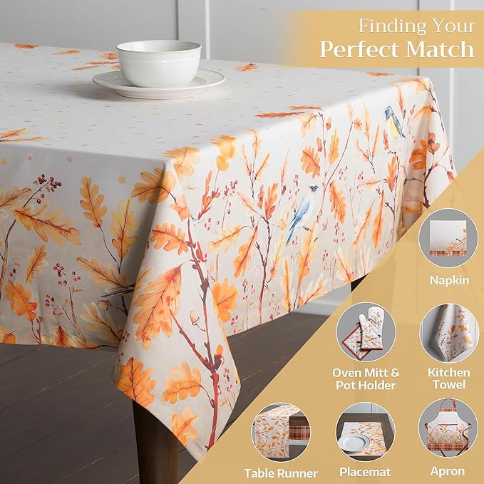 Maison d' Hermine Table Cloth Rectangle Table 100% Cotton 60 x 108 Inches Fall Tablecloth Reusable Everyday Use for Thanksgiving Christmas Decorations Dining Farmhouse Party (Oak Leaves)