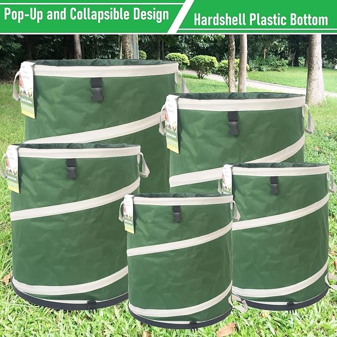 24 Gallon and 46 Gallon Collapsible Trash Can Solid Bottom for Yard Waste Bag,Garden Debris Bag,Pop-Up Trash Can,Recycling Bin,RV Camping Waste Bin,Laundry Hamper,Lawn Grass,Yard Weeds Bags,Leaf Bags