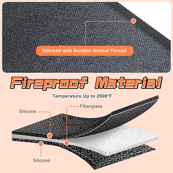 Hearth Rugs Fireproof, Fireplace Mat, Fireplace Rugs Fire Resistant, 48" x28”, Heated Floor Mat for Outdoor BBQ Grills, Fire Pits, Smokers, Woodstoves