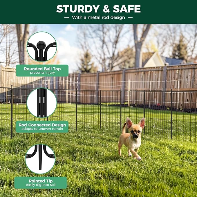 FXW Decorative Garden Fence for Yard - 32in(H) x 47.1ft(L) 24 Panels - Metal Fencing Panels - Animal Barrier Border for Dogs & Rabbits, Flower & Plant Edging