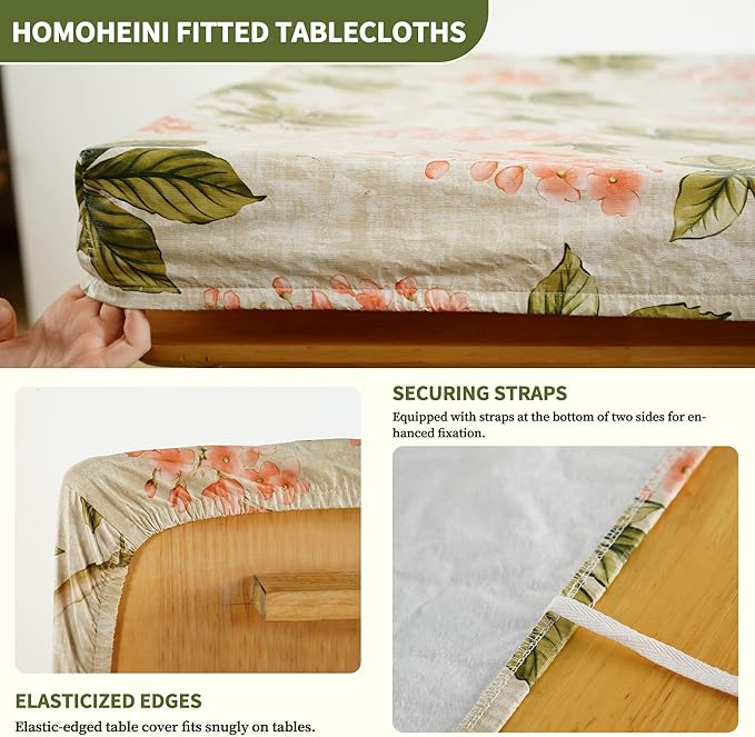 Rectangle Picnic Table Cloth, Elastic Waterproof Fitted Vinyl Tablecloths for 5 Foot Tables, Wipeable Flannel Backed Table Covers for Dining, Camping, Outdoor(Flower,30"x60")
