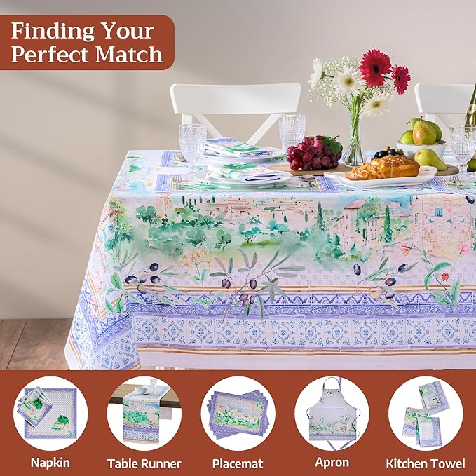 Maison d' Hermine Premium Table Cloth Square Table 100% Combed Cotton 70 x 70 Inches Tablecloth Reusable Decorative for Dining Room, Farmhouse, Home, Party, Festive & Wedding - Luberon