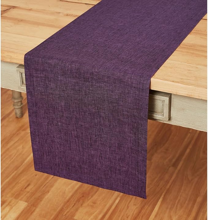 Solino Home Linen Table Runner 132 Inches Long - Athena, 100% Pure Linen Grape 14 x 132 Inch Table Runner for Dining, Valentines, Spring, Easter
