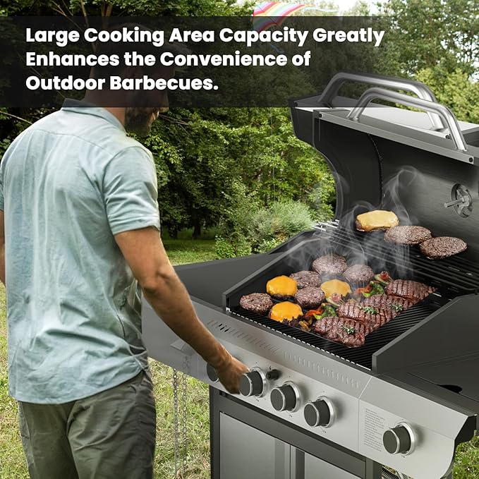 G41 Gas Grill,4-Burner Gas BBQ Grill with Side Burner, Porcelain-Enameled Grills, 42,000 BTU Stainless Steel Propane Grill for Outdoor Cooking and Patio Barbecues
