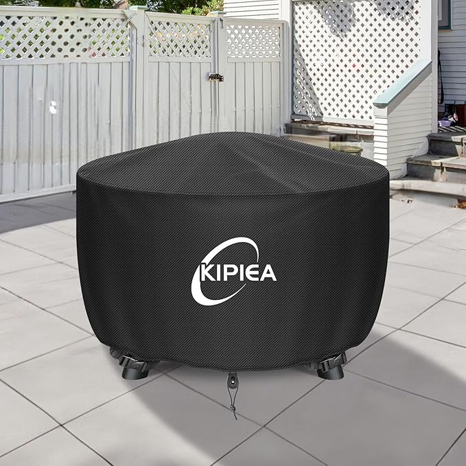 Kipiea Round Fire Pit Cover - 100% Waterproof Upgraded 600D Strong Tear Resistant Firepit Cover, UPF 50+ Outdoor Fire Pit Cover Fading Resistant, 50" Dia X 24" H
